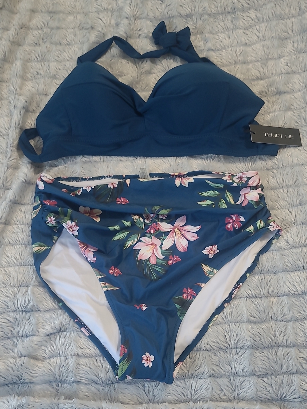Tempt Me Navy Floral High-Waist Bikini Set